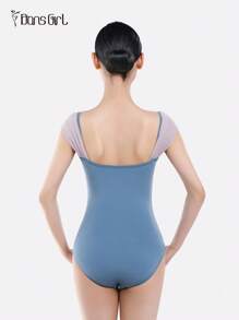 DonsGirl 1pc Women's Off-Shoulder Mesh Ruched Front Ballet Leotard, Sweet & Slim Fit Princess Style Jumpsuit - Blue - View 10