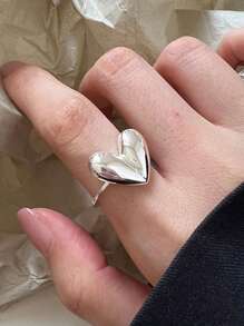 优雅简约 S925 纯银实心心形开口戒指，百搭女士戒指 - 白色 - 查看 2