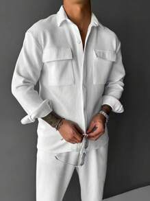 2025 Spring Festival New European & American Style Casual Long Sleeve Shacket, Corduroy Casual Long Sleeve Button-Up Shacket, Classic & Versatile