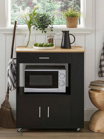 SoBuy FKW113 SCH, Kitchen Trolley Cart Storage Serving Cabinet Microwave Cabinet, Zwart