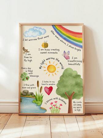 儿童肯定海报，我是肯定儿童，学习海报，蒙特梭利海报，肯定儿童，儿童心理健康，自爱，适用于客厅卧室儿童房装饰，无框架