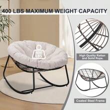 Outdoor Rocking Chair, Indoor & Outdoor Comfy Oversized Papasan Chair With Padded Cushion, Oversized Metal Frame Egg Chair For Living Room, Patio, Front Porch, Backyard - Beige - View 6