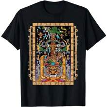 Camiseta de manga corta de verano, camiseta unisex con diseño del rey Pakal, dios de la civilización maya antigua y mitología - Negro - Ver 1