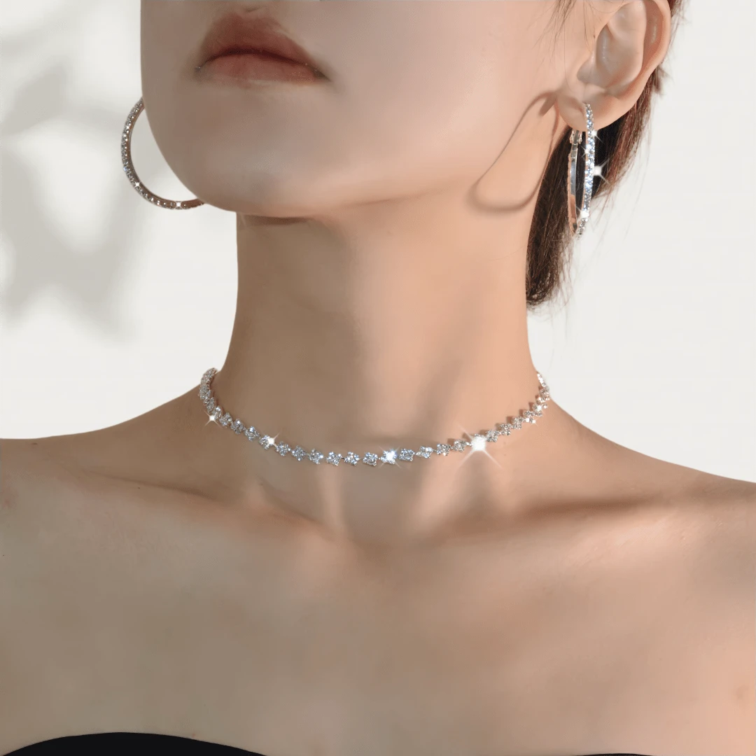 1pc Luxury Water Drop Rhinestone Claw Chain Soldered Rhinestone Necklace For Women, Perfect For Wedding, Engagement, Evening Party