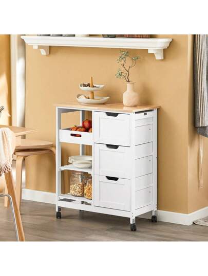 SoBuy Serving Trolley Wheels, Kitchen Tray, Side Table, Rolling Kitchen, Living Room, Dining Room Ideal Single Kitchens, Cabinets Worktop, White, 68x85x38 Cm, FKW79 view 3