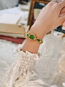 1 pieza Nuevo reloj de lujo de mujer elegante y vintage con incrustaciones de perlas y rhinestones. Esfera ovalada de nácar, resistente al agua 30m, adecuado para uso diario, fiestas, vacaciones, etc.