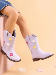 Girls Cowgirl Boots Kids Mid Calf Western Boots Riding Shoes For Toddler/Little Kid/Big Kid - 紫色 - 查看 3