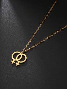 1pc Stainless Steel Same- Couple Symbol Pendant Necklace, Double Venus Design, Suitable As A Valentine's Day Gift Valentines - Same- Couples - View 4