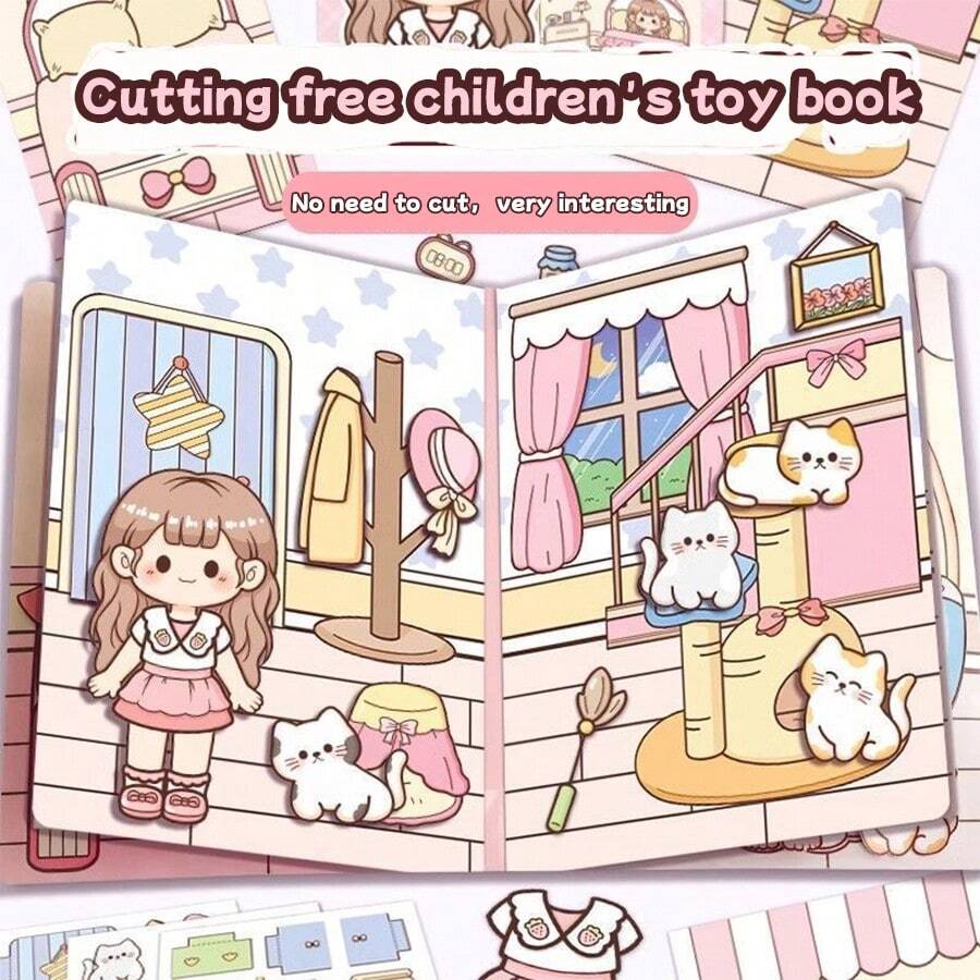 Pre-Cut Colorful Paper Doll Stickers For DIY Craft, Quiet Book, Handmade Activity Toys For Cat Cafe Theme, New Design Educational Collage Books,Back To School