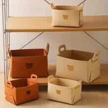 Bear Shaped Felt Desktop Storage Basket, Foldable Organizer Bin For Snacks, Toys, Cosmetics