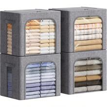 Contenedores de Almacenamiento de Ropa con Marco de Metal, Caja de Almacenamiento Apilable, Cplegables Organizadores de Armario y Almacenamiento, Paquete de 4, 40L, Gris Claro - 4 - Ver 1