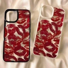 Funda para teléfono de acrílico con labios rojos, compatible con Apple 12 Mini/13 Mini/14/15 Plus/7P/11 Pro, adecuado para parejas