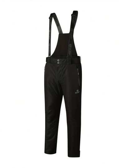 New Thick Warm Outdoor Ski Pants For Boyfriend Style Men, Windproof Insulated Hiking Trousers With Detachable Suspenders, Fashionable Casual Breathable Ski Pants Ski Outfits Black Winter
