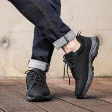 Zapatos para hombres, zapatos deportivos de cuero impermeables, zapatos deportivos de ocio para personas mayores, zapatos para correr y caminar al aire libre - Negro - Ver 10