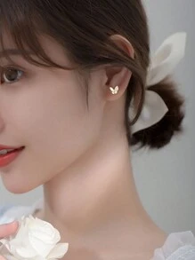 1 Pair S925 Silver Minimalist Dainty Cute Rhinestone Butterfly Stud Earrings For Girl