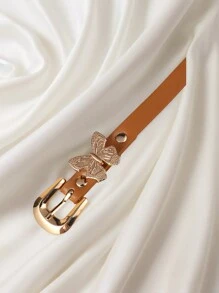 新款女士窄腰休闲腰带，蝴蝶设计，PU 皮革腰带适合牛仔裤、连衣裙、所有季节 - 蝴蝶型 - 查看 11