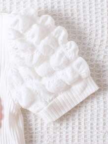 3 件套女婴优雅套装：心形刺绣休闲短袖上衣、荷叶边和大蝴蝶结装饰裙、粉色发带 - 粉色 - 查看 6