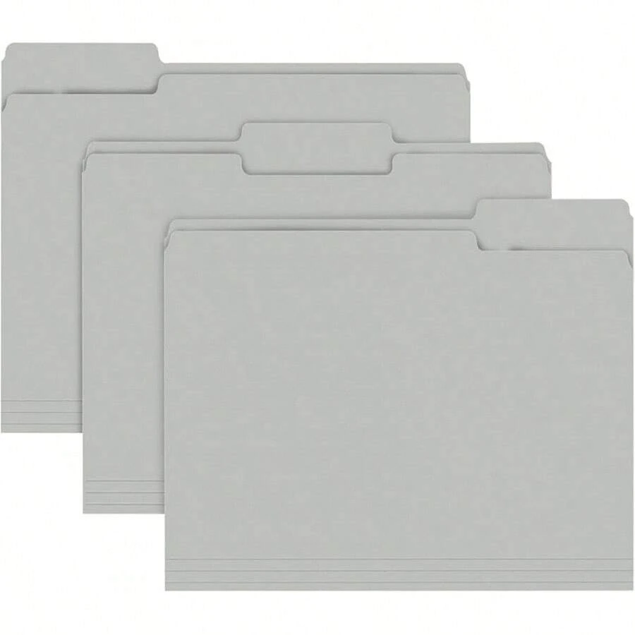 Carpeta de archivo, Paquete de 150 carpetas de archivo tamaño carta con lengüeta cortada 1/3, color gris, excelente para organizar y almacenar archivos fácilmente