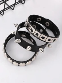 Spiked Studded Armbanden Punk Leren Klinknagels Armband Voor Mannen Vrouwen, Punk Rock Star Studded Armband Set Spiked Leren Manchet Armband 80s Polsband Emo Armband Verstelbare Punk Accessoires Spiked Leren Armband Geschenken