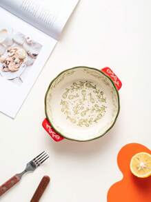 Assadeira redonda de cerâmica pintada à mão, com estampa floral vintage vermelha e alças, ideal para saladas, grelhados, assados, sobremesas e para fazer pizza e massas, para forno e micro-ondas, utensílios de cozinha