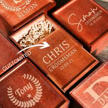 Groomsmen Gifts Box, Empty Personalized Groomsmen Gift Box, Wooden Gift Box, Groomsmen Box, Groomsman Box, Groomsmen Proposal Box - Brown - View 2