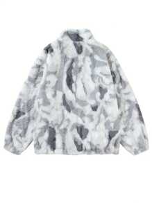 Men's Stylish Tie-Dye Fleece Jacket - Warm, Thick Stand Collar Coat For Fall/Winter -Trendy Item