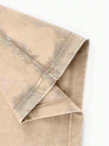 1 Piece, 230G Double-Sided Water Wash, Adventure Or Lost Opportunity1 Piece, Washed Printed T-Shirt 230g, High-Quality Batik Cotton Retro Fashion Brand T-Shirt, A Certain Thickness Suitable For Summer T-Shirts, Holiday Gifts. - 卡其色 - 查看 5