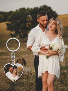1/2 Pcs Custom Double Side Photo Heart-Shaped Keychain, Personalized Keychains With Picture, Customized Stainless Steel Key Chains, Customizable Keychains Gifts Birthday Graduation
