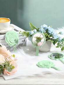 24pcs Gift Set - Rose Flower Mirror + Gift Bag + Greeting Card, Bride's Return Gift, Rose Flower Shaped Mirror, Plastic Portable Mirror, Bride's Thank You Card (With Organza Bag), Wedding Party Favor, Bridesmaid Gift (For Guests), Bridal Shower Supplies - Multicolor - View 3