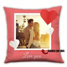 1pc Customized Photo & Text Pillowcase, Personalized Love Memorabilia, Wedding Gift, Polyester, Soft & Comfortable, Zipper Closure, Car Lumbar Pillow, Home Fashion Cushion, Suitable For Sofa, Bedroom, Study, Office, Living Room, Home Decor, Valentine's Day, Chinese New Year Decor, Ideal Valentine's Day Gift, Gift For Loved One