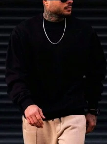 COLD SHIRT MEN'S SWEATSHIRT 100% COTTON LINED WINTER CASUAL STYLE FOR ALL OCCASIONS STYLISH - Negro - Ver 2