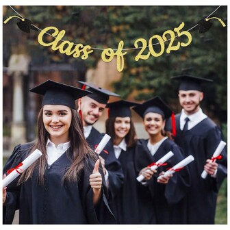 Striscione Classe 2025 - Decorazioni per la festa di laurea 2025, Siamo così orgogliosi di te Striscione, Forniture per la festa di laurea Congrats (Oro)