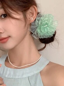 1 Stück mintgrüne Chiffon Blume Haarspange, süß und frisch für den Strandurlaub, Haraccessoires, Haarspangen, Haarklammern, Haarklammern