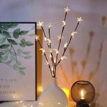 1 pieza 20 LED Luces de decoración con ramas de estrellas y lunas mixtas - Adecuado para boda, festivales y decoración festiva, luz nocturna de estrellas, luces de ramas de estrellas y lunas (Pilas no incluidas)