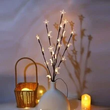 1 pieza 20 LED Luces de decoración con ramas de estrellas y lunas mixtas - Adecuado para boda, festivales y decoración festiva, luz nocturna de estrellas, luces de ramas de estrellas y lunas (Pilas no incluidas)