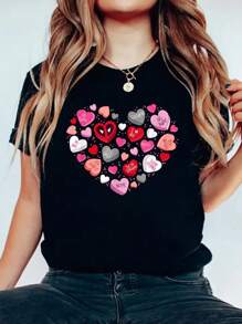 Valentine's Day Deadpool Anti-Love Candy Hearts T-Shirt Print Cotton T-Shirt For Summer, Women's Soft Short Sleeve Top, Stylish Comfy Tee For Women Graphic Tees - Black - View 1
