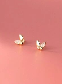 1 pereche de cercei tip fluture din argint S925 cu zirconiu cubic, accesorii elegante de bijuterii, potrivite pentru cadou de ziua de naștere/festival a unui prieten - Fluture - Vizualizare 1