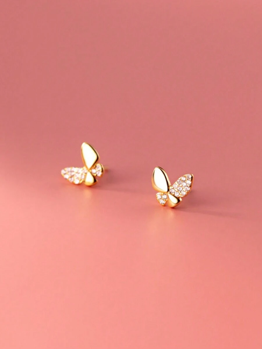 1 pereche de cercei tip fluture din argint S925 cu zirconiu cubic, accesorii elegante de bijuterii, potrivite pentru cadou de ziua de naștere/festival a unui prieten - Fluture - Vizualizare 1