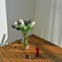 10/20 件（2 种颜色）优质人造花，真实触感郁金香花束，婚礼房间家居酒店派对活动情人节新年礼物复活节人造花 - 黑色+白色 - 查看 7