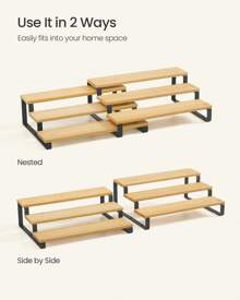 Spice Rack, Set Of 2 Cabinet Shelf Organisers, 3-Tier Extendable Spice Holder, Engineered Wood, Stackable, For Pantry, Cupboard, Countertop, Natural Beige And Ink Black