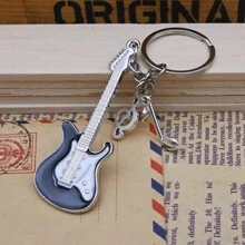 全新白色音符吉他迷你吊坠钥匙扣，创意金属电吉他钥匙圈，独特的个人礼物