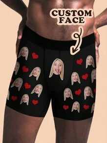 1pc Customized Valentine's Day Men's Underwear, Personalized Men's Underwear, Customized Boxer Briefs, Personalized Boxer Briefs, Customized Funny Face Boxer Briefs - Multicolor - View 1