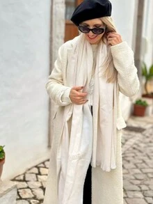 Women's Casual Woollen Cloth Solid Long Coat Spring Autumn Winter Long Jacket Warmth Tops Overcoat - White - View 8