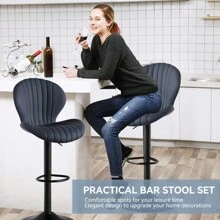 Nalupatio Bar Stools Set Of 2 |Breakfast Bar Stools •Backrest Kitchen Barstools •Bar Chair Fabrics •Modern Adjustable Swivel Gas Lift - Dark Grey - View 5