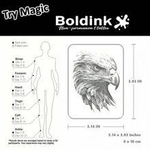 Boldink 非永久性纹身技术，鹰的刺眼目光，全新纹身设计，纹身贴纸可持续 1-2 周，精致细致的纹身设计，无光泽，临时纹身的绝佳选择 - 黑色 - 查看 4