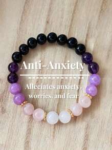 1pc Fashionable & Sweet Natural Stone Crystal Metallic Pink Color Geometric Beaded Bracelet For Women, Bringing Health, Luck, Healing Emotions For Daily, Party, Gathering