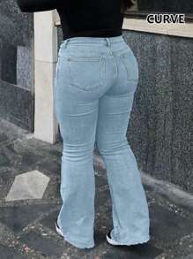 New Ripped Flare Jeans For Plus Size Women, Simple European & American Style - Light Wash - View 1