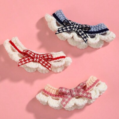 Adorable Pet Bib With Crochet Lace And Charming Bow Tie - Ideal For Daily Use And Festive Occasions