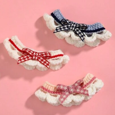 Adorable Pet Bib With Crochet Lace And Charming Bow Tie - Ideal For Daily Use And Festive Occasions