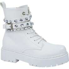 Women's Military Style Boots With Chain And Rhinestones, With Laces, White, Mod. 1143009 - 白色 - 查看 2